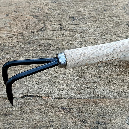 Two Prong Bonsai Root Pick Rake Hardened Carbon Steel Ergonomic Wooden Handle Japanese Import Safely Separate Roots For Repotting Great For Larger Bonsai