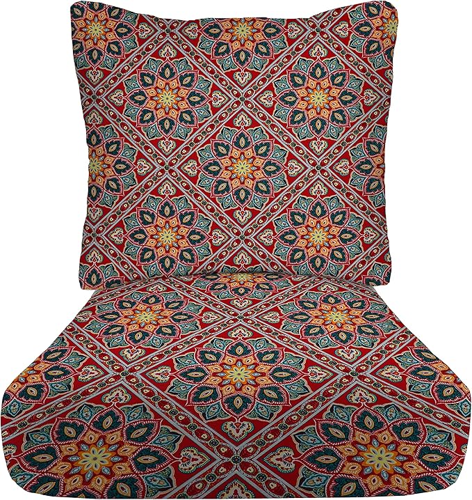 RSH DECOR: Deep Seating Cushion with Pillow Back | 24” x 27” Seat | All-Weather Spun Fabric | Water and Fade-Resistant | Outdoor Chair Cushion Set for Patio Furniture | Medlo Sonoma
