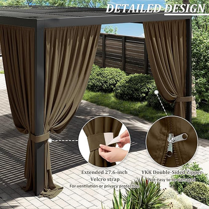 Gazebo Universal Replacement Privacy Curtain,12'×20' Gazebo Outdoor Waterproof Curtains, 4-Panels Sidewall Curtains with Double Zipper for Patio Canopy, Garden and Backyard (Curtain Only)
