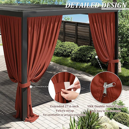 Gazebo Universal Replacement Privacy Curtain,12'×20' Gazebo Outdoor Waterproof Curtains, 4-Panels Sidewall Curtains with Double Zipper for Patio Canopy, Garden and Backyard (Curtain Only)