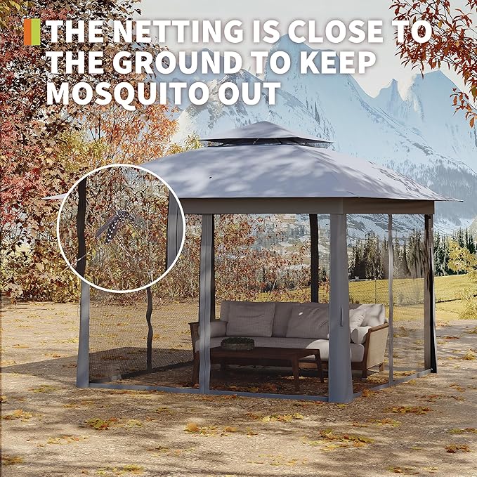 11x11 Pop Up Instant Gazebo Tent for Backyard, With Portable Carrying Bag, Outdoor Canopy Gazebos Waterproof With Mosquito Netting