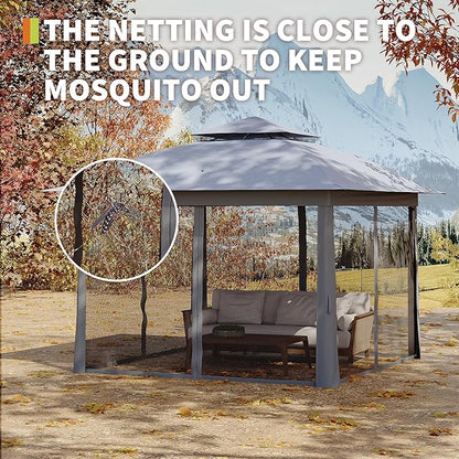 11x11 Pop Up Instant Gazebo Tent for Backyard, With Portable Carrying Bag, Outdoor Canopy Gazebos Waterproof With Mosquito Netting