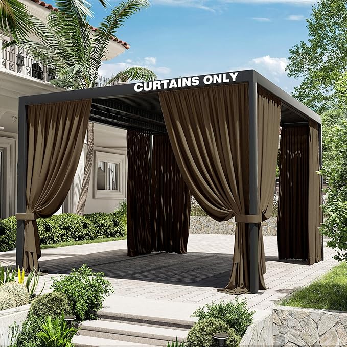 Gazebo Universal Replacement Privacy Curtain,10'×12' Gazebo Outdoor Waterproof Curtains, 4-Panels Sidewall Curtains with Double Zipper for Patio Canopy, Garden and Backyard (Curtain Only)