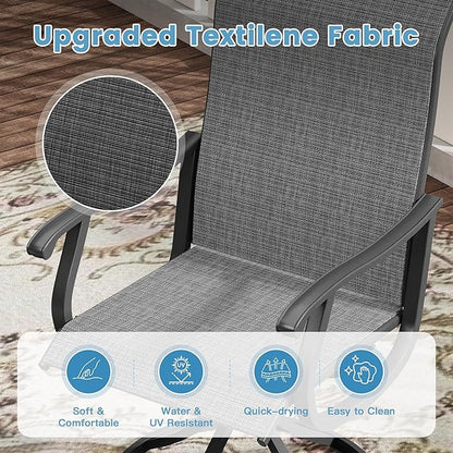 DIFY 3 Pieces Outdoor Patio Bistro Dining Set, 2 Dark Grey Textilene Swivel Dining Chairs and 27.6" Black Small Round Dining Table, Outdoor Table and Chairs