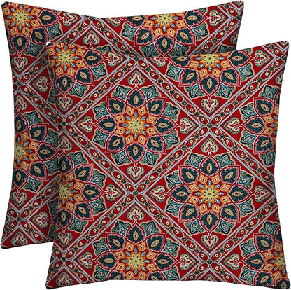 RSH DECOR: Square Throw Pillows Set of 2 | 17” x 17” | All-Weather Spun Fabric | Water and Fade-Resistant | Outdoor Accent Pillows for Patio Furniture | Medlo Sonoma