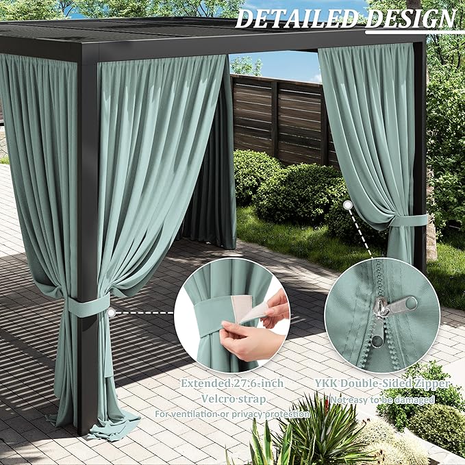 Gazebo Universal Replacement Privacy Curtain,12'×12' Gazebo Outdoor Waterproof Curtains, 4-Panels Sidewall Curtains with Double Zipper for Patio Canopy, Garden and Backyard (Curtain Only)