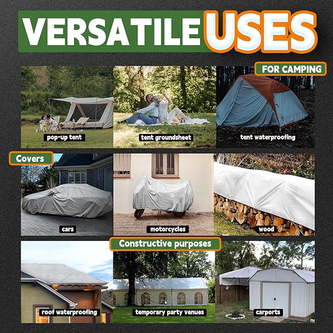 RAINDEWAY 12 Mil Heavy Duty White Tarp 7x9 Feet, UV Resistant, Waterproof, Weatherproof Poly Tarp with Metal Grommets and Reinforced Edges