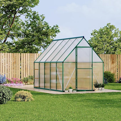 6'X9' Aluminum-Framed Polycarbonate Greenhouse, Heavy Duty Polycarbonate Greenhouse with Quick Setup Structure and Roof Vent, Large Enhanced Aluminum Greenhouses Kit for Outdoors