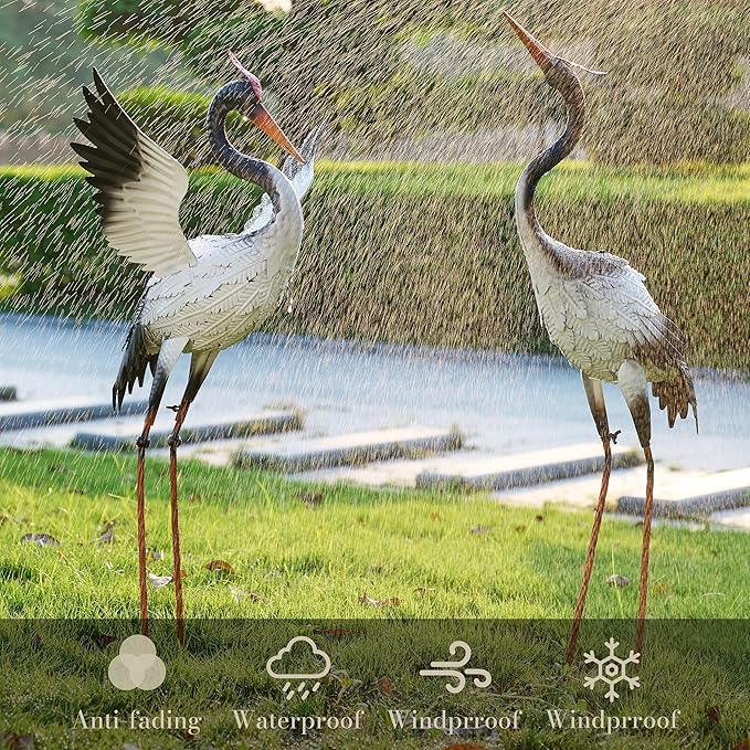 TERESA'S COLLECTIONS Garden Decor, Set of 2 White Herons Garden Decor, 25-26", Waterproof Metal Garden Statue, Herons Gifts, Garden Gifts for Women Mom, Indoor/Outdoor