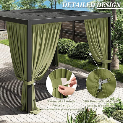 Gazebo Universal Replacement Privacy Curtain,10'×12' Gazebo Outdoor Waterproof Curtains, 4-Panels Sidewall Curtains with Double Zipper for Patio Canopy, Garden and Backyard (Curtain Only)