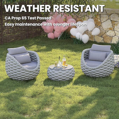 Patio Accent Chairs: Aluminum Porch Lounge Chair with Arms - Woven Rope Cushioned Armchair - Modern One Seater Chair - Outdoor Deck Furniture for 400lbs Balcony Lanai Poolside Garden Hotel, Gray