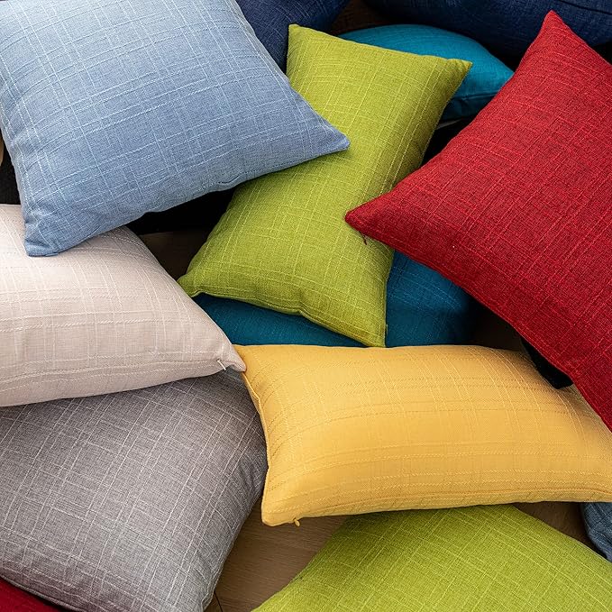 Kevin Textile Pack of 2 Decorative Outdoor Waterproof Throw Pillow Covers Checkered Pillowcases Classic Cushion Cases for Patio Couch Bench 16 x 16 Inch Grey