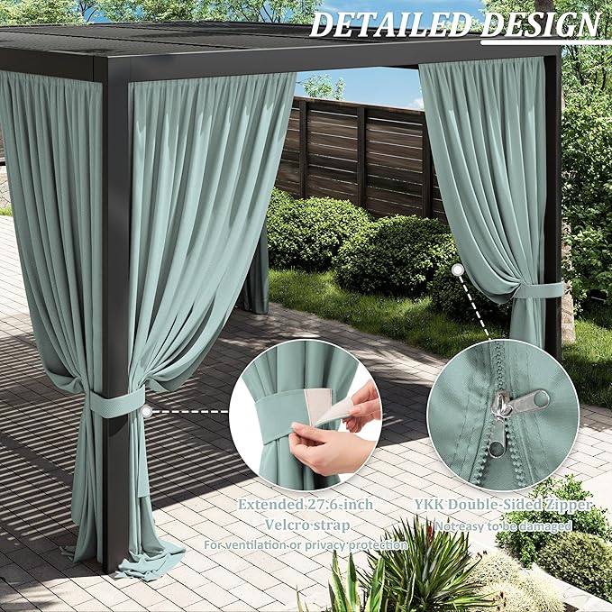 Gazebo Universal Replacement Privacy Curtain,12'×14' Gazebo Outdoor Waterproof Curtains, 4-Panels Sidewall Curtains with Double Zipper for Patio Canopy, Garden and Backyard (Curtain Only)