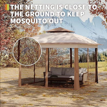 11x11 Pop Up Instant Gazebo Tent for Backyard, Pop Up Gazebo With Mosquito Netting, Outdoor Canopy Gazebos Waterproof With Portable Carrying Bag