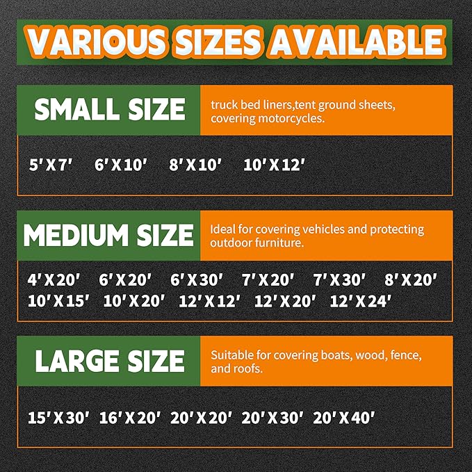 RAINDEWAY 4x20 Feet Heavy Duty Tarp,12 Mil Tan Waterproof Poly Tarp Cover,UV Resistant,Weatherproof,Durable,Multipurpose Tarps with Grommets and Reinforced Edges