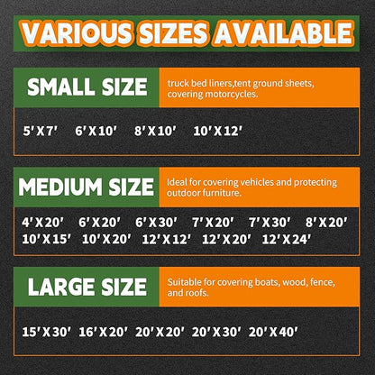 RAINDEWAY 12x12 Feet Heavy Duty Tarp,12 Mil Tan Waterproof Poly Tarp Cover,UV Resistant,Weatherproof,Durable,Multipurpose Tarps with Grommets and Reinforced Edges