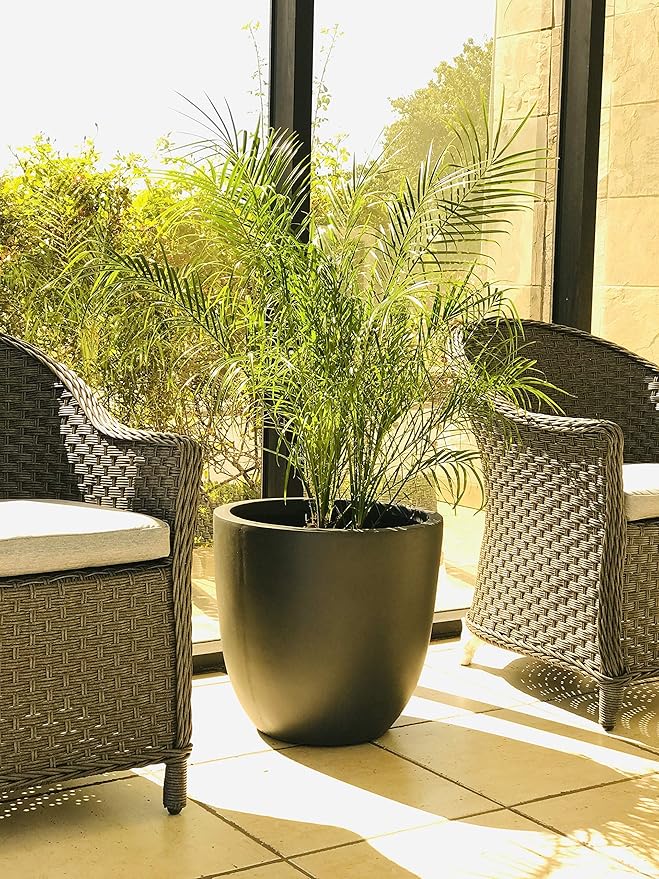 Kante 18 Inch Dia Round Concrete Planter, Indoor Outdoor Large Plant Pot with Drainage Hole and Rubber Plug for Home Patio Garden, Charcoal