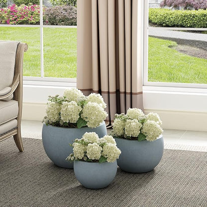 Kante 19.9",15.7",11.8" Dia Round Concrete Planter Set of 3, Outdoor/Indoor Large Bowl Plant Pots with Drainage Hole and Rubber Plug for Garden Patio Balcony Home, Gray