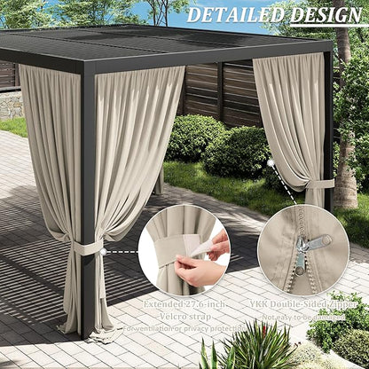 Gazebo Universal Replacement Privacy Curtain,10'×13' Gazebo Outdoor Waterproof Curtains, 4-Panels Sidewall Curtains with Double Zipper for Patio Canopy, Garden and Backyard (Curtain Only)