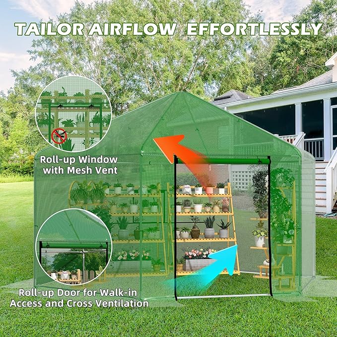 MU 13.4x13.4x8.8 FT Greenhouses for Outdoors, Heavy-Duty Green House for Outside, Walk in Winter Greenhouse with 180g Double Layer PE Cover, Ground Stakes, Great for Garden/Patio/Backyard