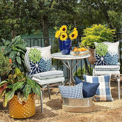 DFXSZ Outdoor Throw Pillow Covers 22x22 Inch Set of 2 Waterproof Spring Summer Geometric Elegant Blue Green Outdoor Pillow Covers for Patio Funiture Garden Couch 158Y22