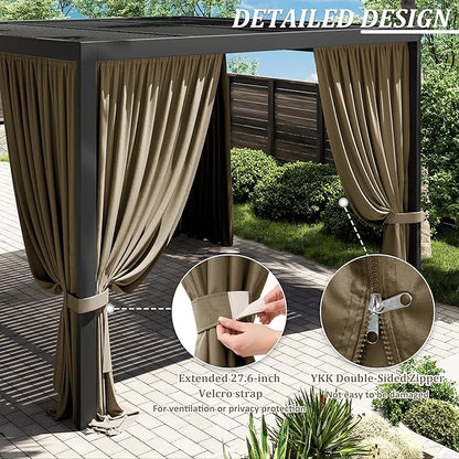 Gazebo Universal Replacement Privacy Curtain,12'×12' Gazebo Outdoor Waterproof Curtains, 4-Panels Sidewall Curtains with Double Zipper for Patio Canopy, Garden and Backyard (Curtain Only)
