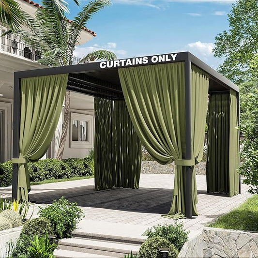Gazebo Universal Replacement Privacy Curtain,10'×12' Gazebo Outdoor Waterproof Curtains, 4-Panels Sidewall Curtains with Double Zipper for Patio Canopy, Garden and Backyard (Curtain Only)