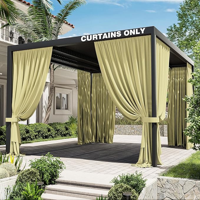 Gazebo Universal Replacement Privacy Curtain,12'×14' Gazebo Outdoor Waterproof Curtains, 4-Panels Sidewall Curtains with Double Zipper for Patio Canopy, Garden and Backyard (Curtain Only)