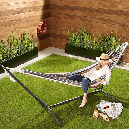 Amazon Basics Double 2 Person Heavy Duty Hammock with Space Saving Steel Stand and Carrying Case, 470lb Capacity, Multi Color, 118 x 46 x 39 inches