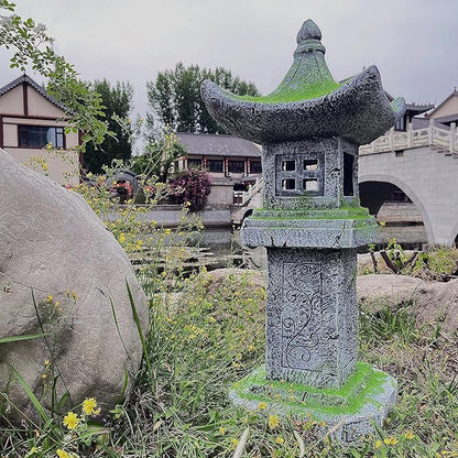 Japanese Pagoda Statue Solar-Powered LED Light Moss-Covered Retro Miniature Tower Lantern Garden Decoration Figurines Solar Lamp Outdoor Asian Decoration Zen Courtyard Landscape 31.5’’High